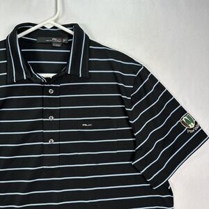 RLX Ralph Lauren Polo Shirt Men Large Black Striped Pine Valley Golf Performance